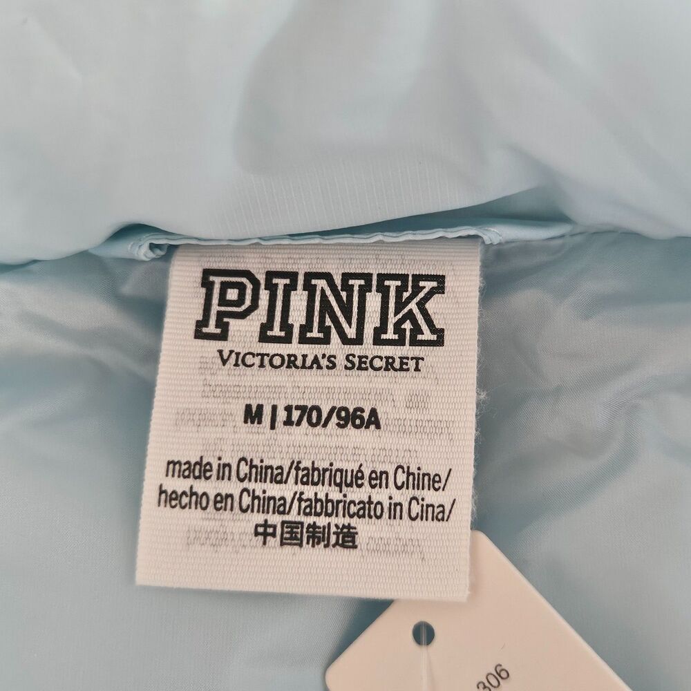 New Victorias Secret PINK Cropped Puffer Vest Light Blue Size M - Picture 7 of 8
